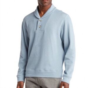 Vince New Men’s Double Knit Shawl Collar Morning Blue Henley Sweater XL